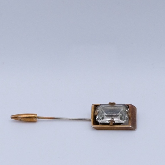 Vintage Art Deco Faceted Rhinestone Stick Pin Brooch 3” Goldtone Statement Piece - Picture 6 of 15